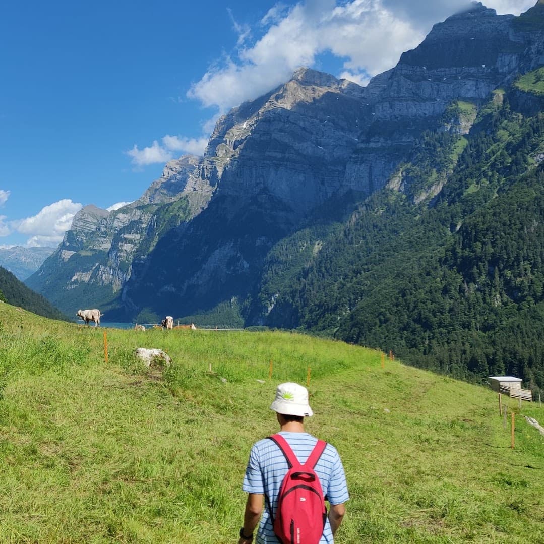 Ahmet Ala hiking in the Swiss Alps.